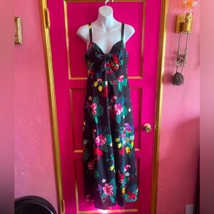 Monsoon black retro style dress with parrot and hibiscus print. Size M